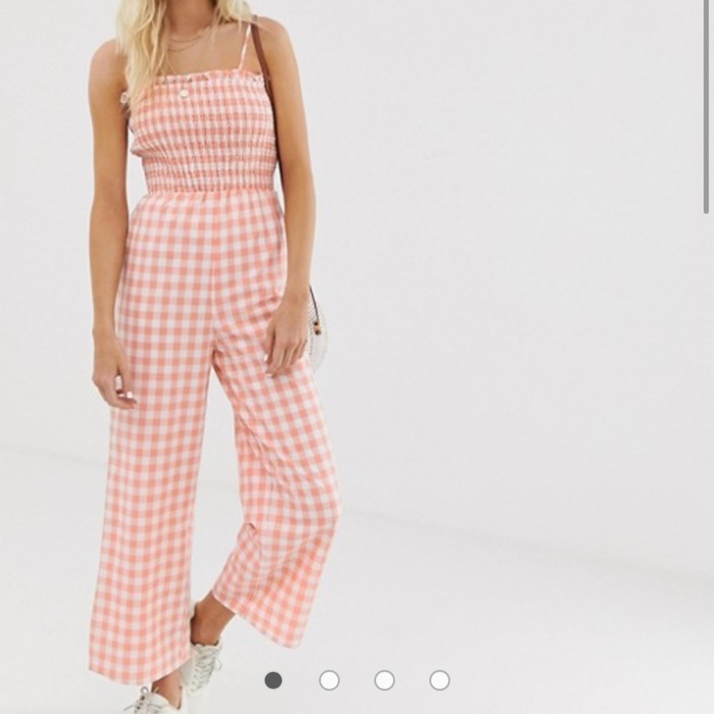 Peach Gingham Jumpsuit